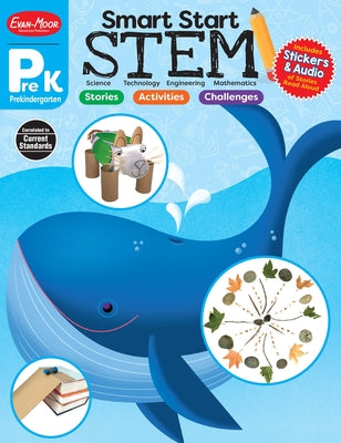 Evan-Moor Smart Start STEM Workbook, Grade PreK, Science, Technology, Engineering, Math, Hands On Activities, Problem Solving, Critical Thinking, Fine Motor Skills, Sequencing, Animals, Homeschool